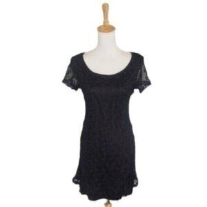 Rosegold Petite Crochet Mini Shift Dress Black Size Large Petite
